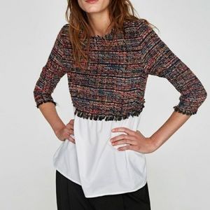 Zara •Contrasting Tweed Top with frayed hems